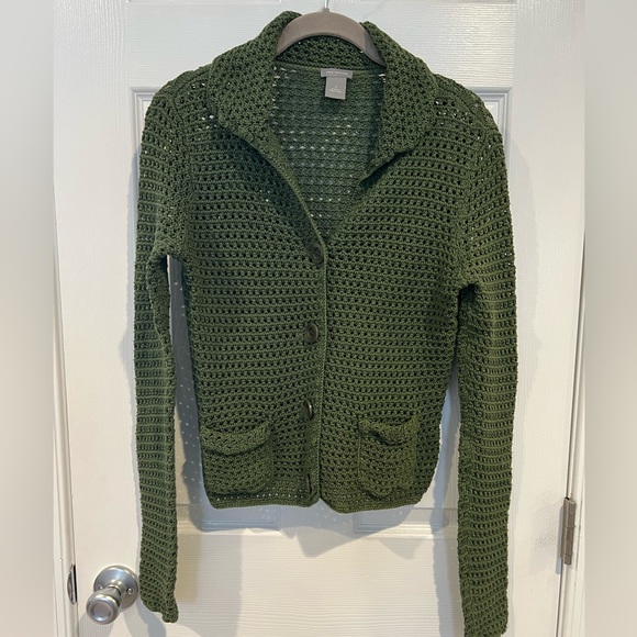 Ann Taylor Olive Crocheted Cardigan Sz Small - Picture 4 of 5